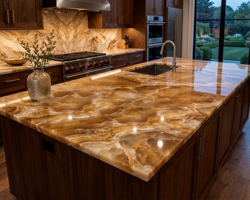 Honey onyx kitchen - kitchen, worktop