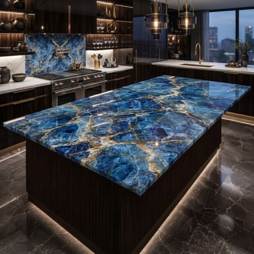 Blue onyx kitchen worktop - kitchen, |
